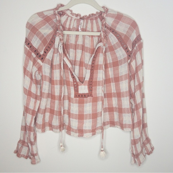 Free People Honey Grove Plaid Peasant Long Sleeve Blouse - Picture 2 of 10